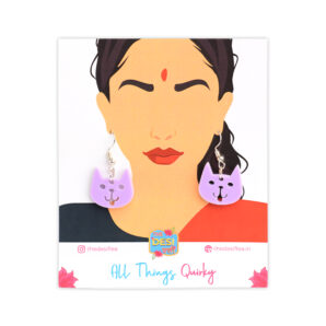 Purple Smiley Cat Statement Earring with Packaging
