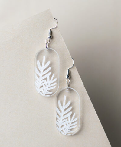 Full View of Botanical Fern Drop Earrings - Transparent